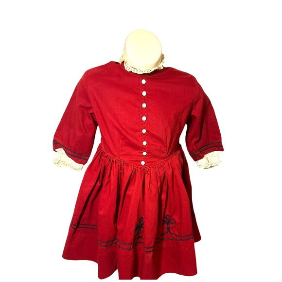 Vintage 50’s/60’s Girls Red Moppets Tea Party Dress, Colonial Style Dress, 3/4T - Picture 1 of 12